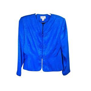 Vintage Adrianna Papell Lined Silk‎ Cerulean Blue Blazer & Skirt Suit Size 10